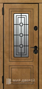 Нестандартная уличная дверь со стеклопакетом орех №11 внутренняя - фото